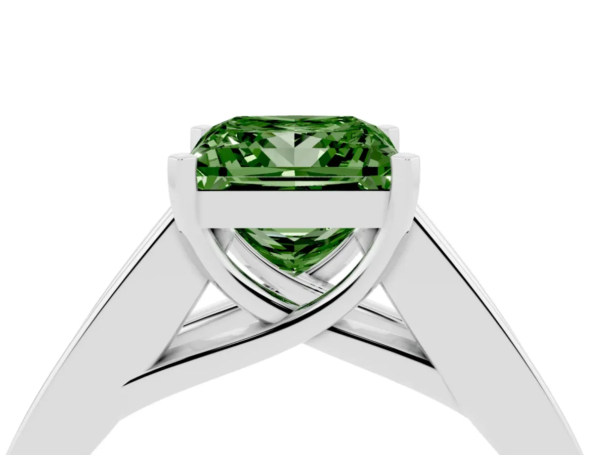 Fancy Green Princess Cut Cut Channel Set Solitaire Ring with Four-Prong Setting Platinum