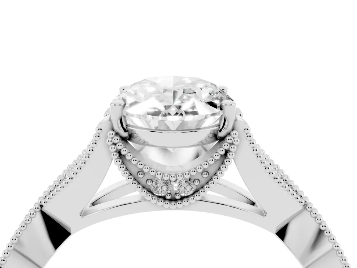 Oval Cut Cut Diamond Twisted Band with Milgrain Pave Setting and Four-Prong Setting Silver