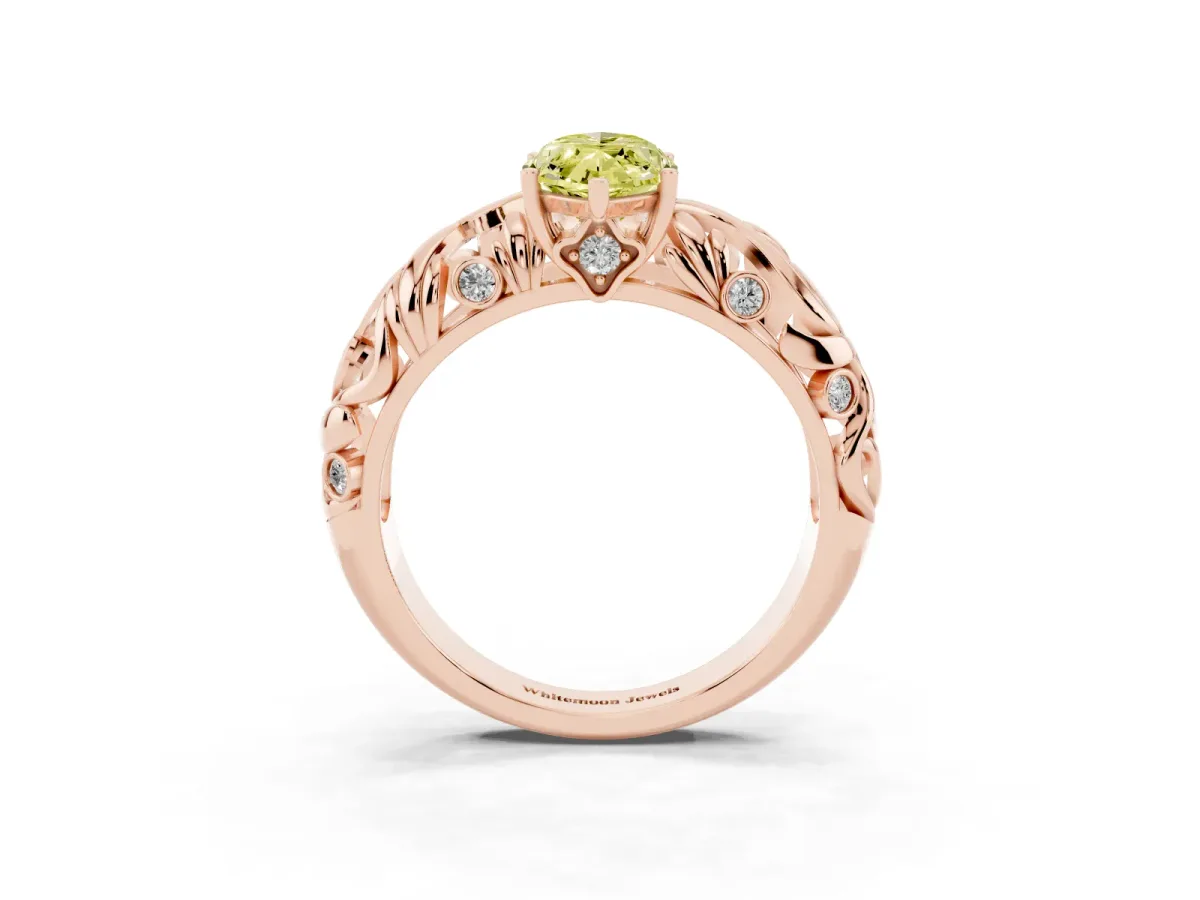 Fancy Yellow Marquise Cut Solitaire Diamond Leaf-Inspired Vine Band Ring with Prong Setting Rose gold
