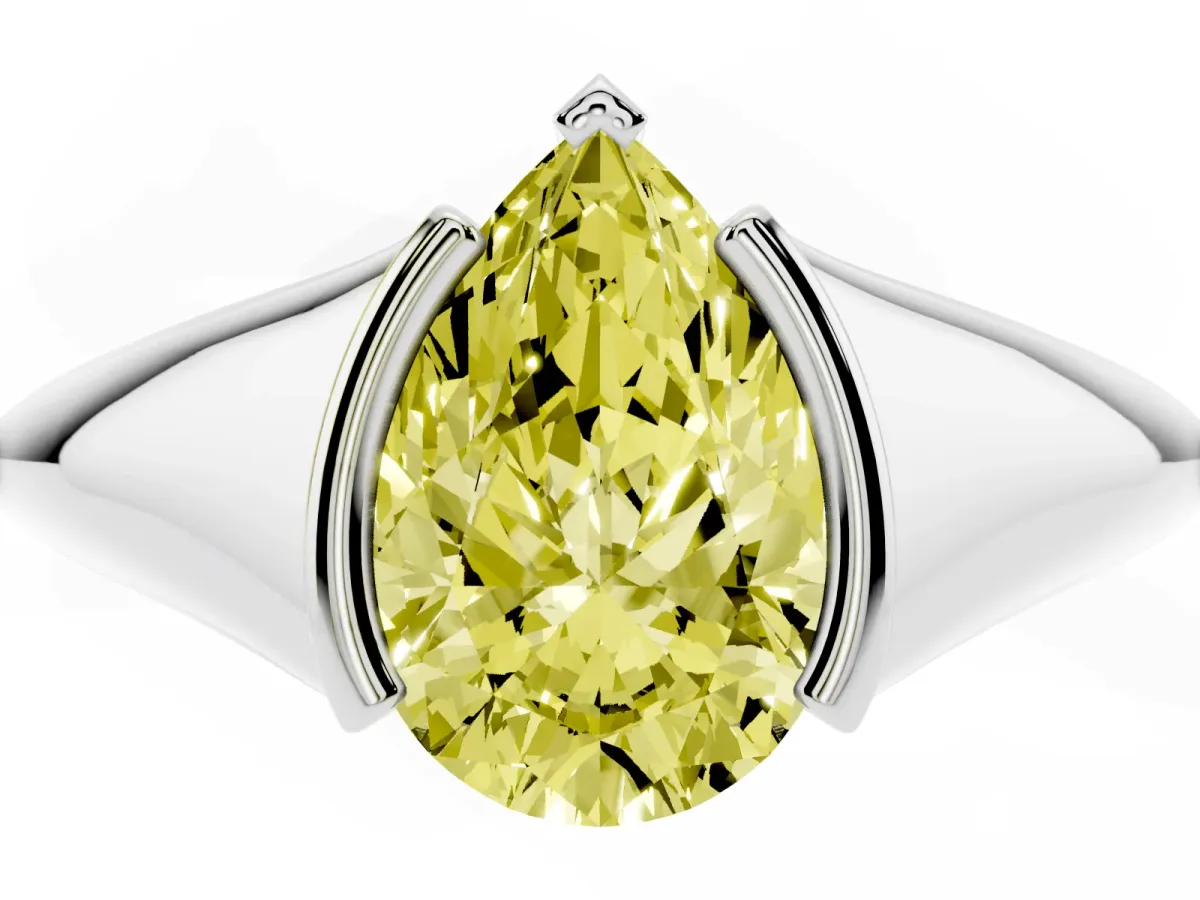 Fancy Yellow Pear Cut Solitaire Tension Set Diamond Ring Silver