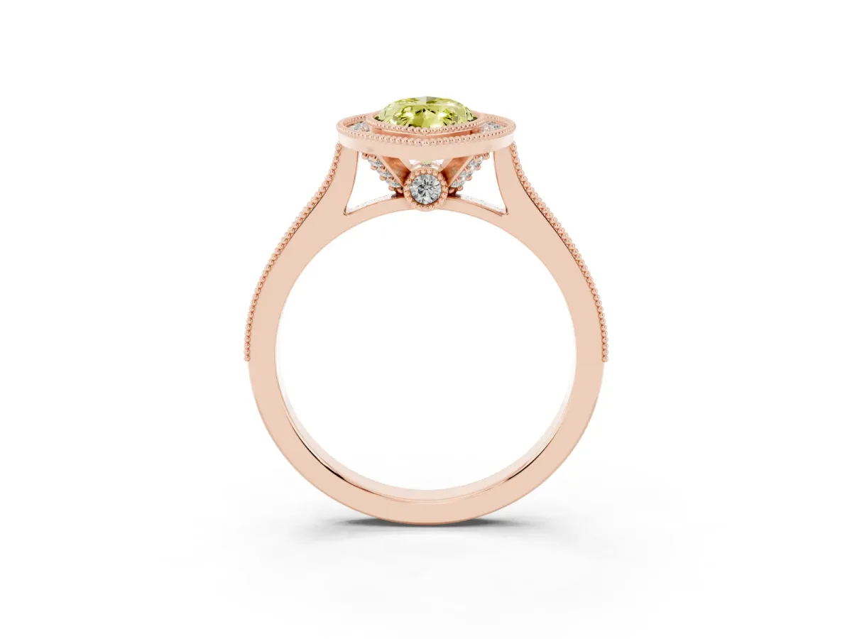 Fancy Yellow Halo Marquise Cut-Cut Diamond Pave Band Milgrain Prong Setting Ring Rose gold