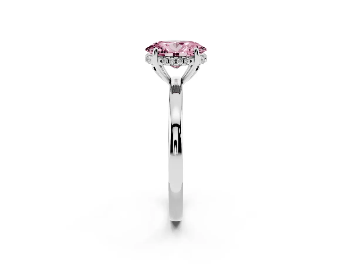 Fancy Pink Oval Cut Solitaire Diamond Ring with Prong Setting and Plain Band Silver