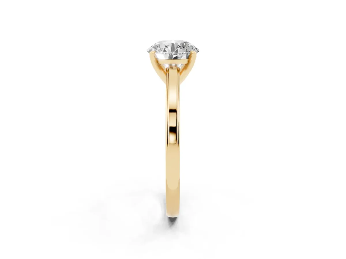 Round Cut Solitaire Diamond Ring with Four-Prong Setting and Classic Band Yellow gold