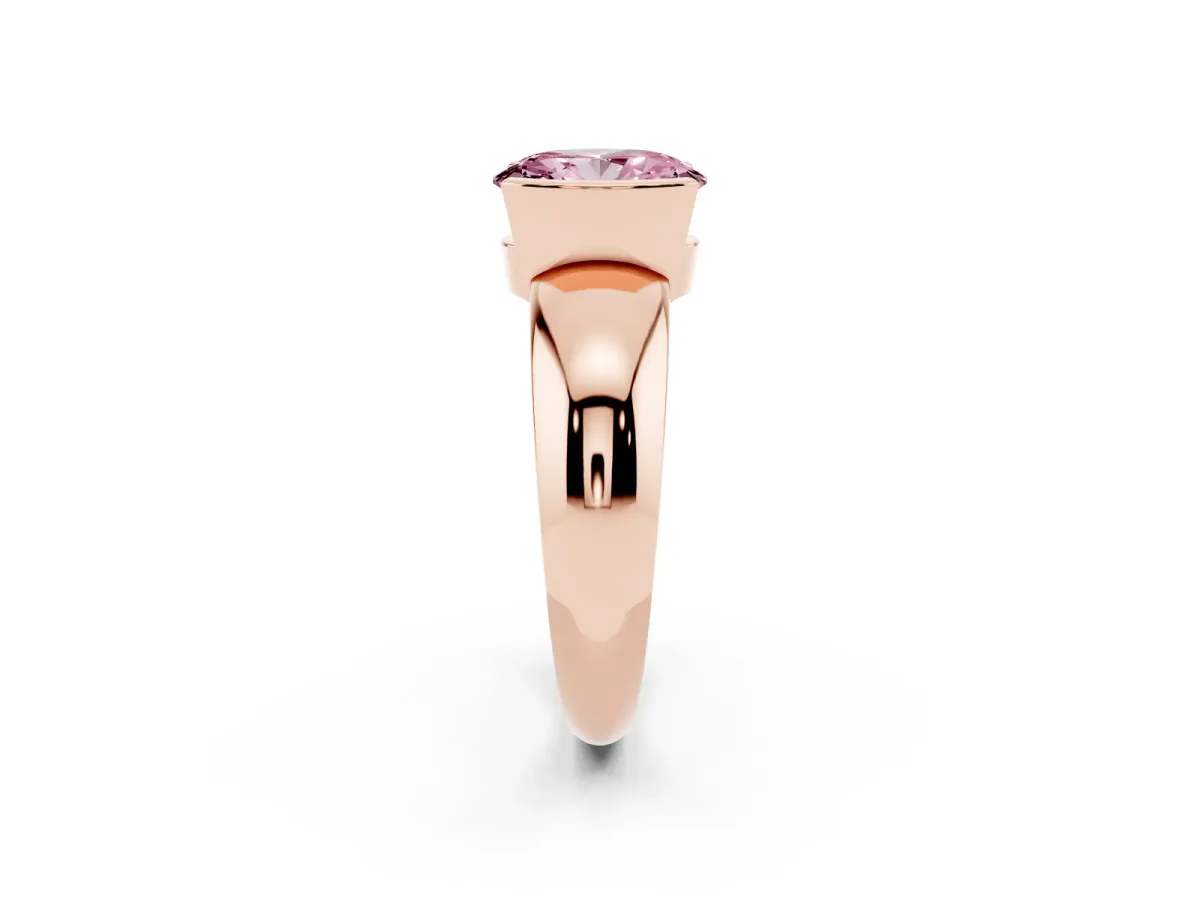 Fancy Pink Oval Cut Solitaire Tension Set Diamond Ring with Wide Band Rose gold