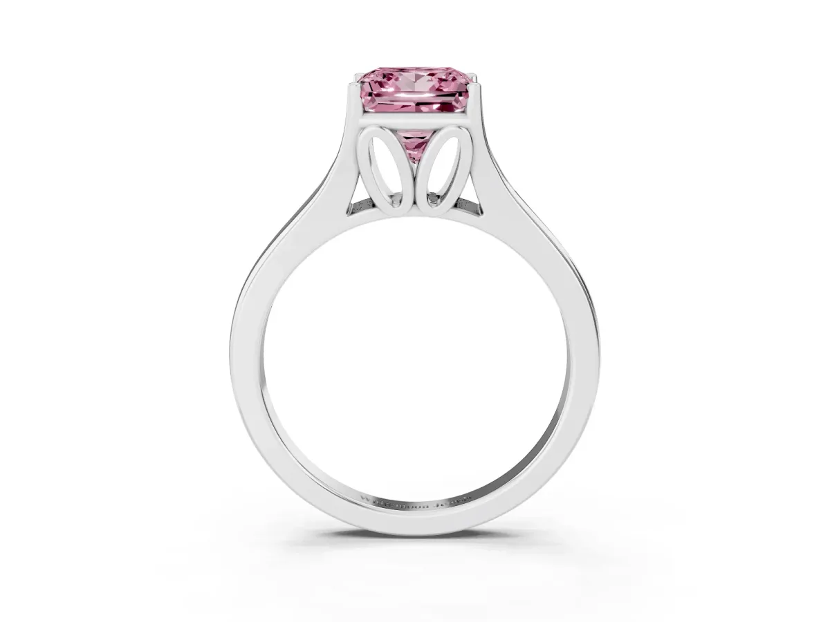 Fancy Pink Princess Cut Solitaire Diamond Ring with Cathedral Band and Four-Prong Setting White gold