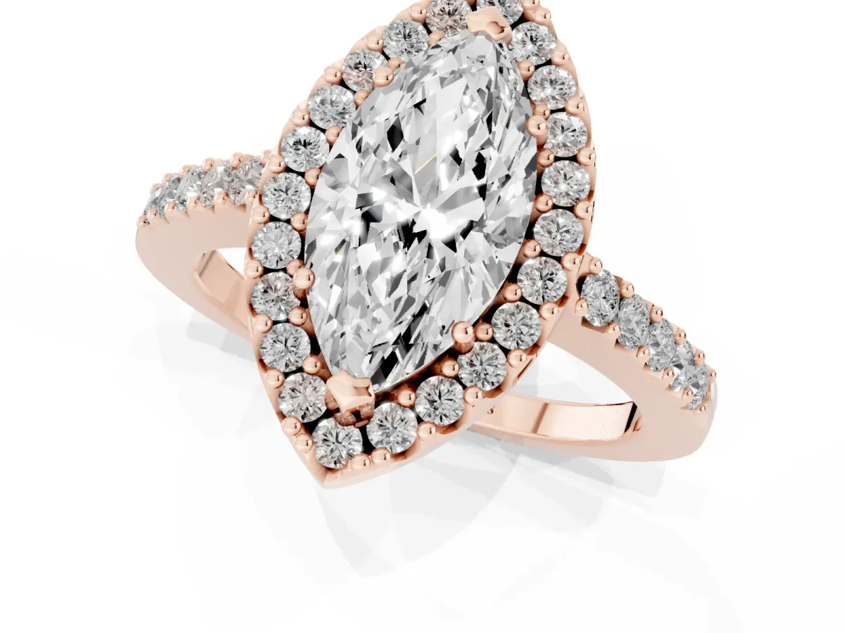 Marquise Cut Halo Diamond Pavé Solitaire Ring Rose gold