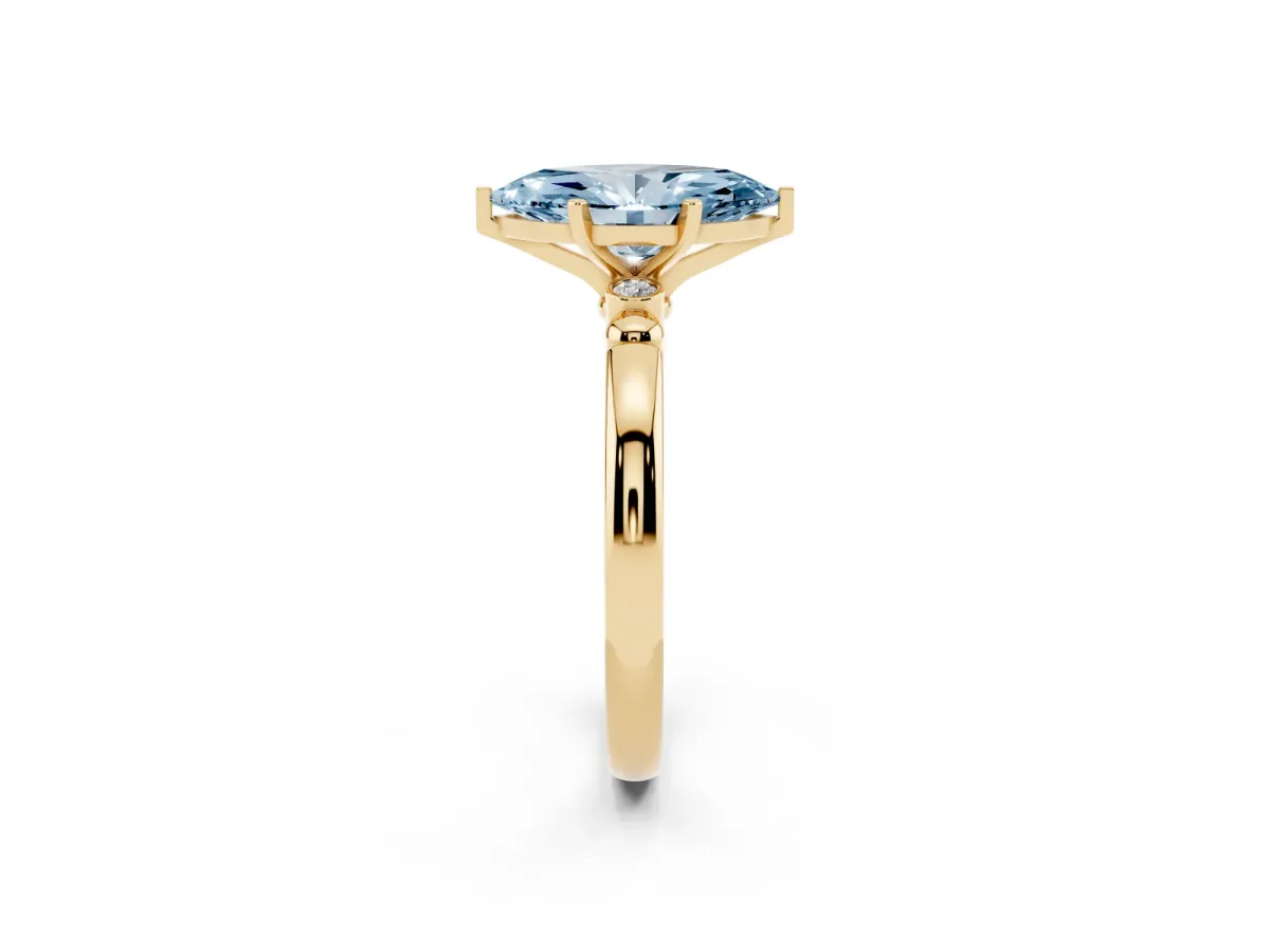 Fancy Blue Marquise Cut Solitaire Beaded Band with Four-Prong Setting Yellow gold