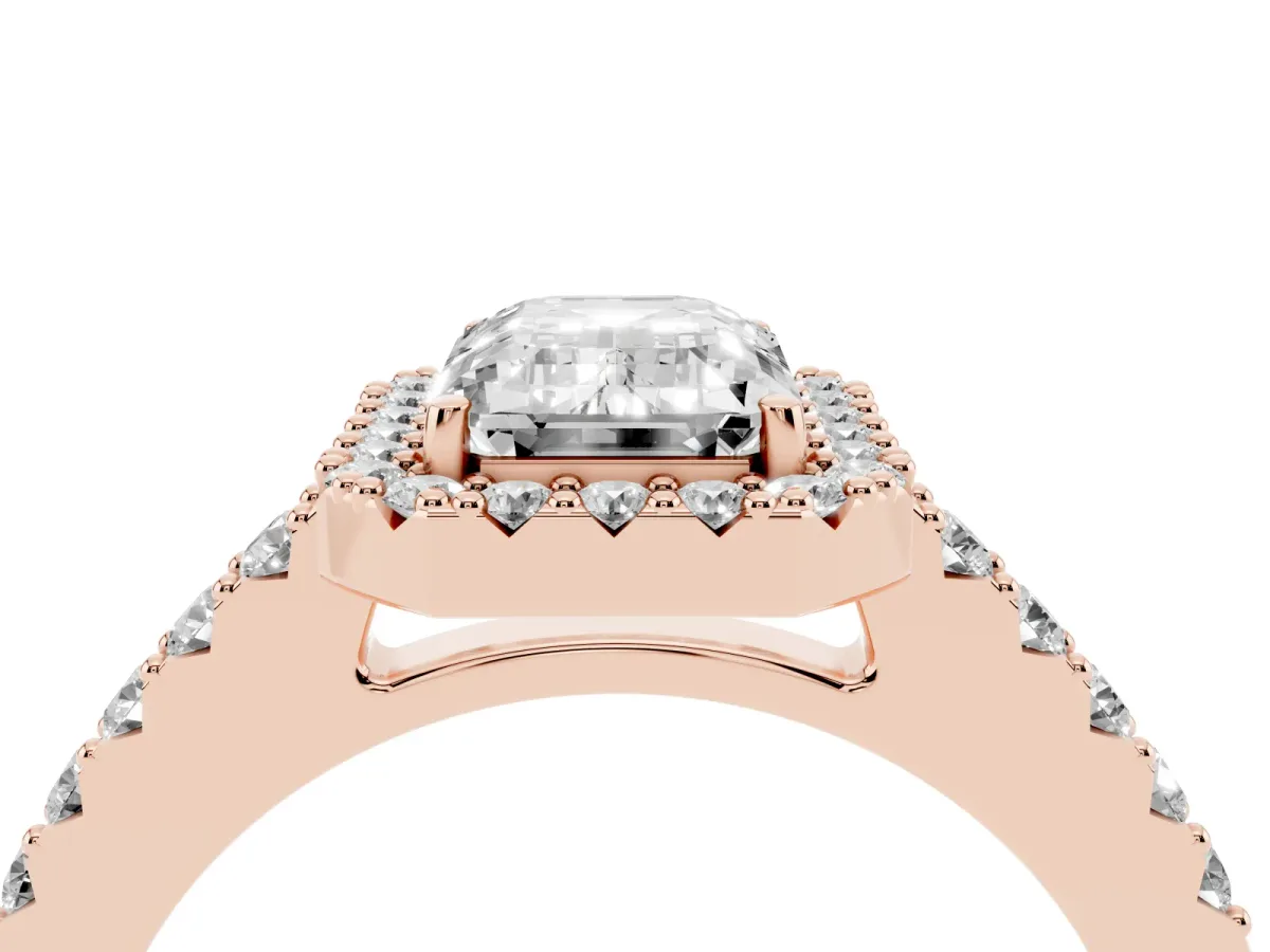 Emerald Cut Halo Diamond Pavé Solitaire Ring Rose gold