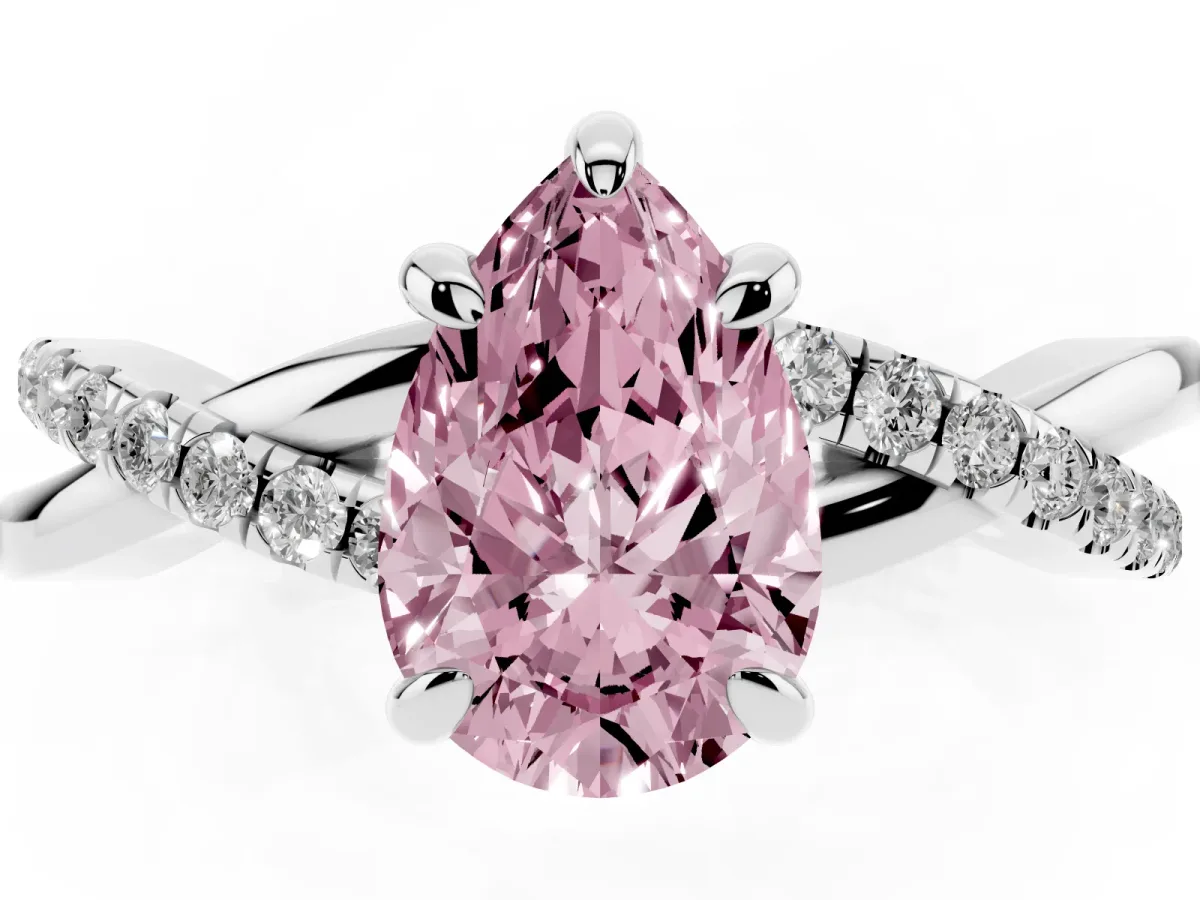 Fancy Pink Pear Cut Cut Diamond Twist Band Solitaire with Prong Setting Platinum