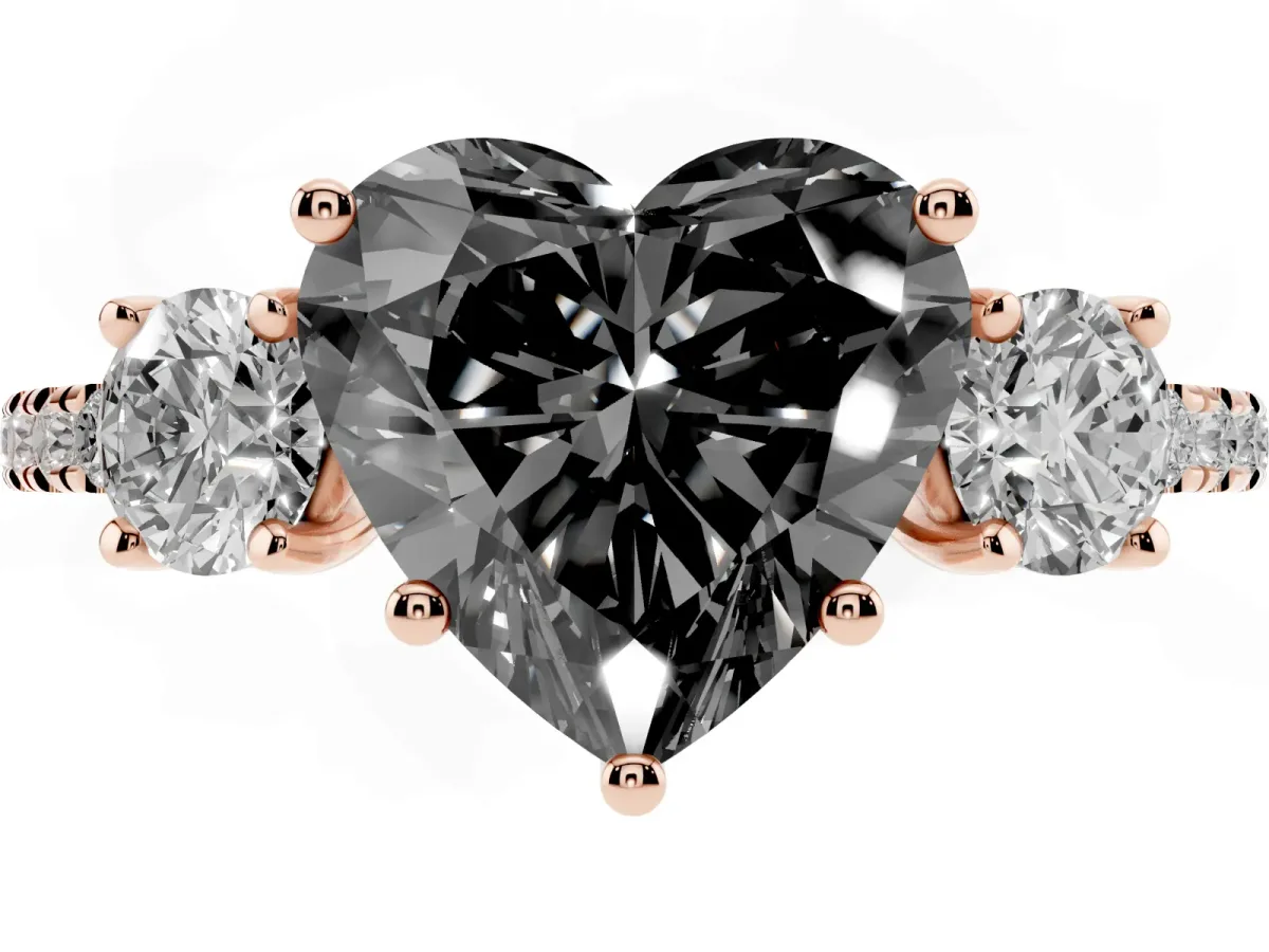 Fancy Black Three-Stone Heart Cut Cut Diamond Pavé Band with Prong Setting Rose gold