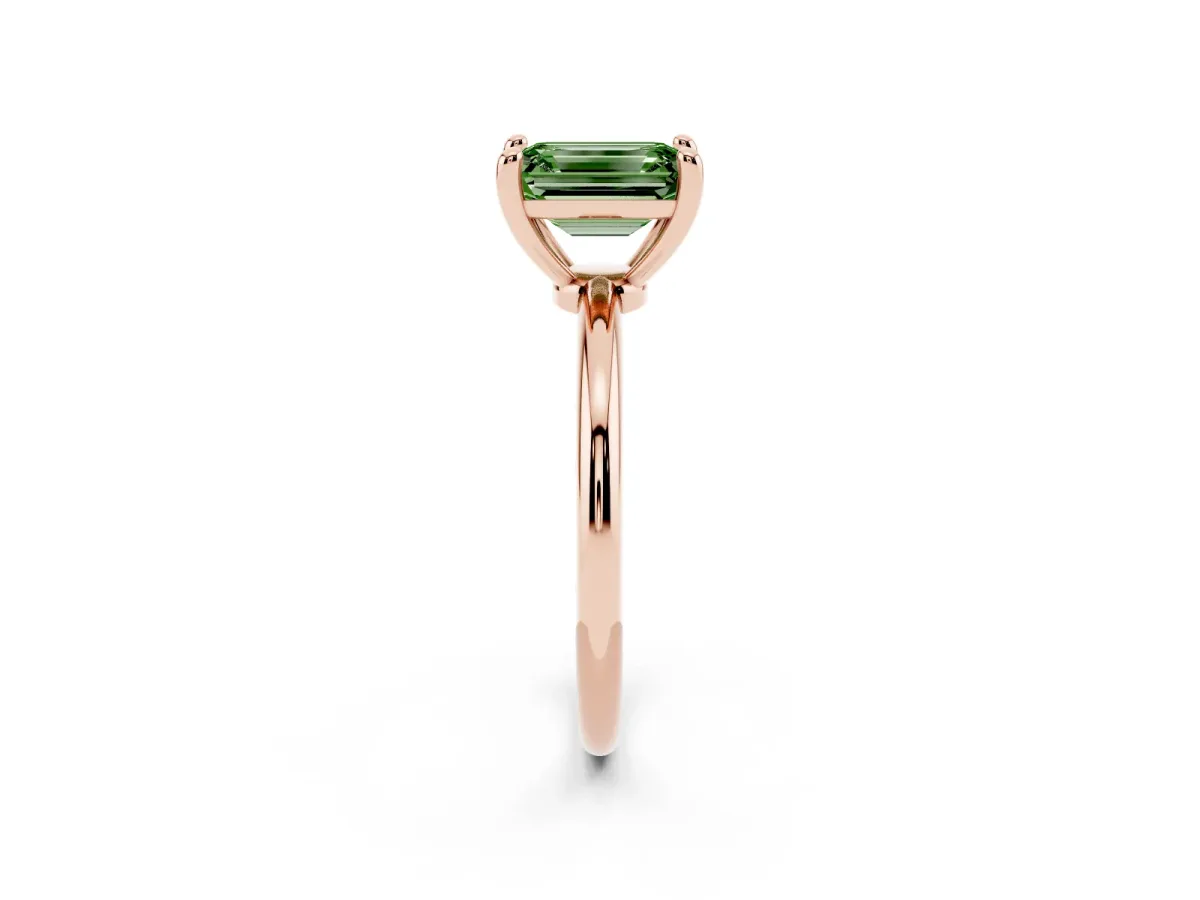 Fancy Green Emerald Cut Solitaire Diamond Ring with 4-Prong Setting on a Classic Band Rose gold
