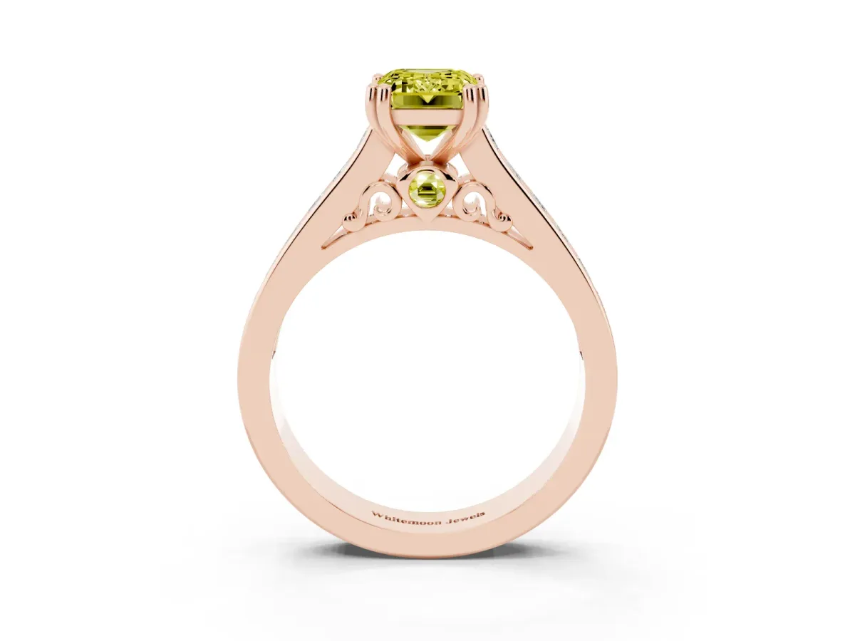 Fancy Yellow Emerald Cut Cut Channel Set Solitaire Engagement Ring with Prong Setting Rose gold