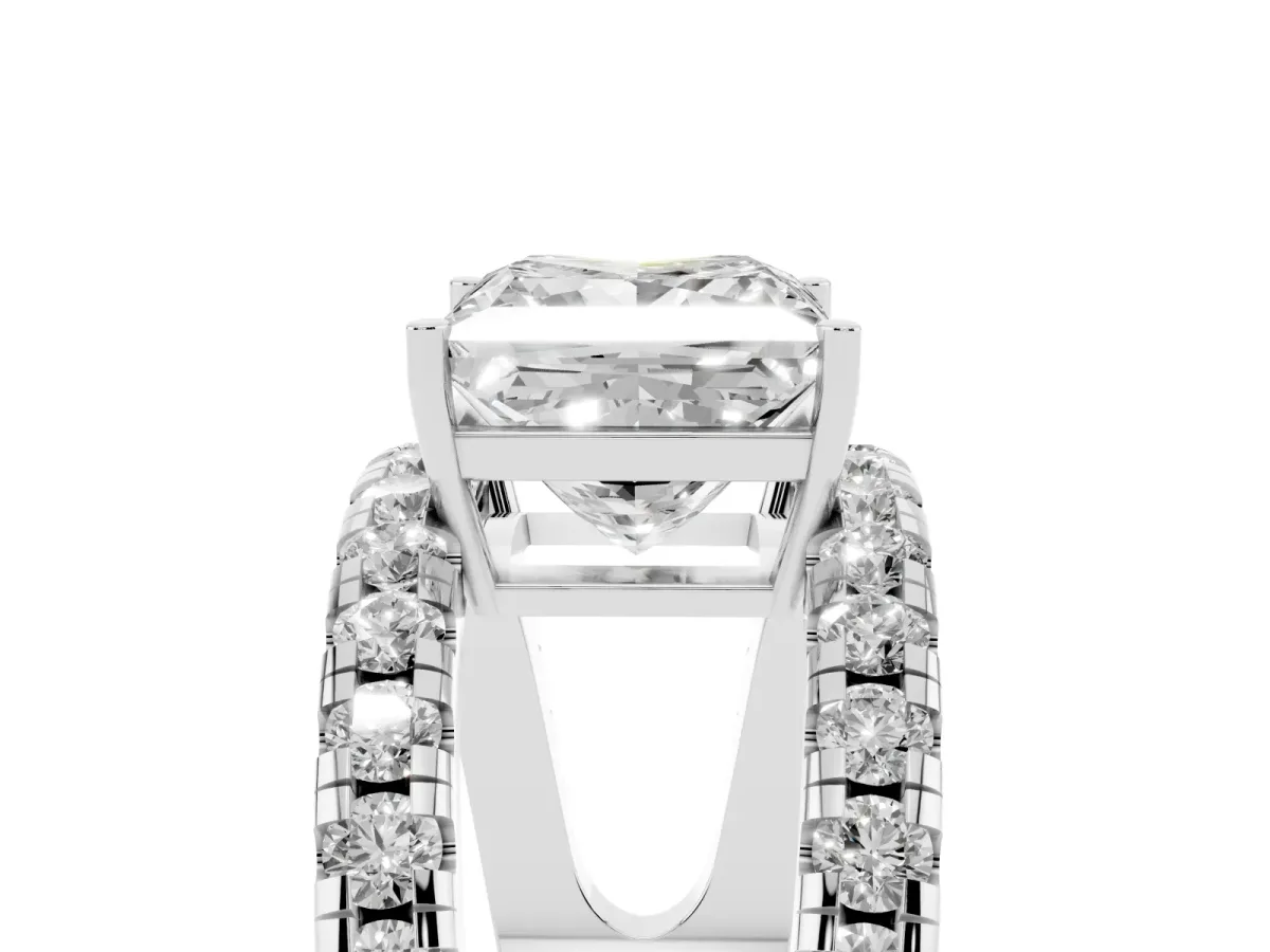 Princess Cut Solitaire Split Shank Pave Diamond Ring Platinum