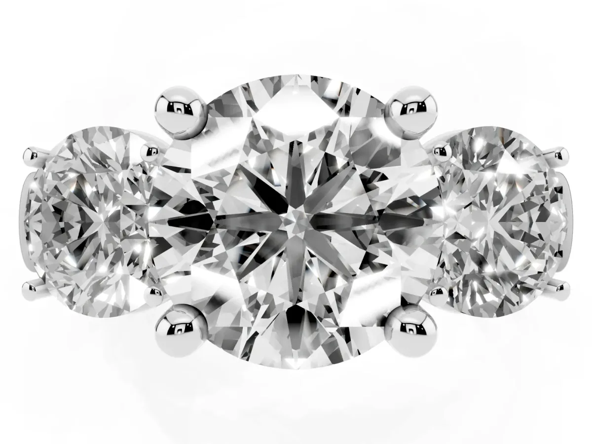 Three-Stone Round Cut Brilliant Diamond Trellis Ring with Comfort Fit Band White gold