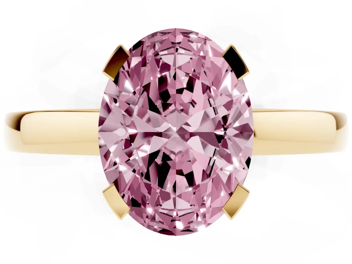 Fancy Pink Oval Cut Cut Solitaire Ring with Four-Prong Setting and Classic Band Yellow gold