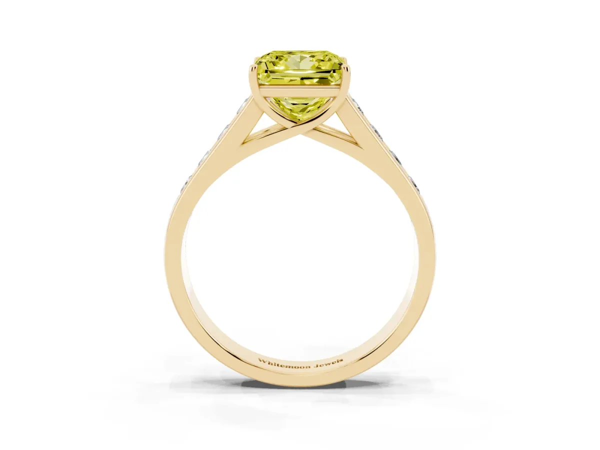 Fancy Yellow Princess Cut Brilliant Channel-Set Solitaire Ring with Four-Prong Setting Yellow gold