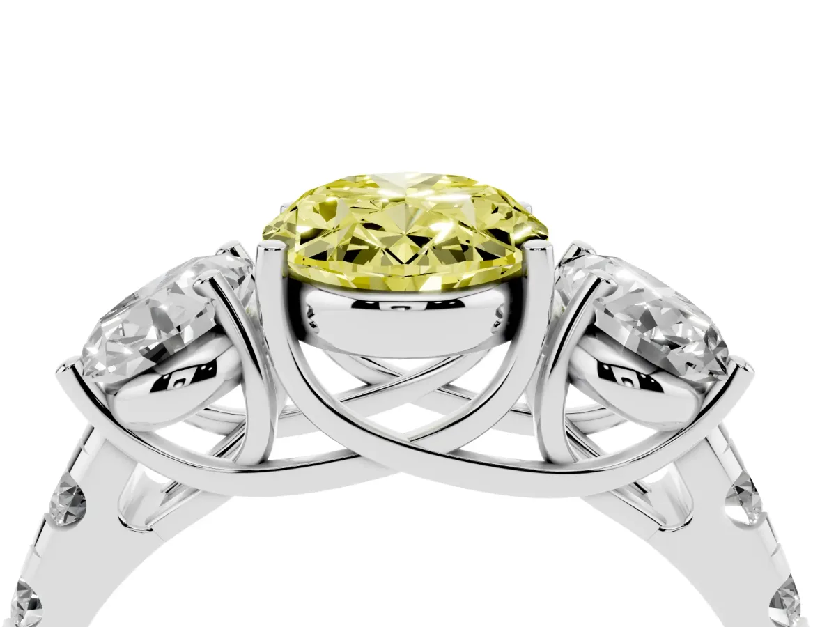 Fancy Yellow Three-Stone Oval Cut Diamond Pavé Band with Prong Setting Silver