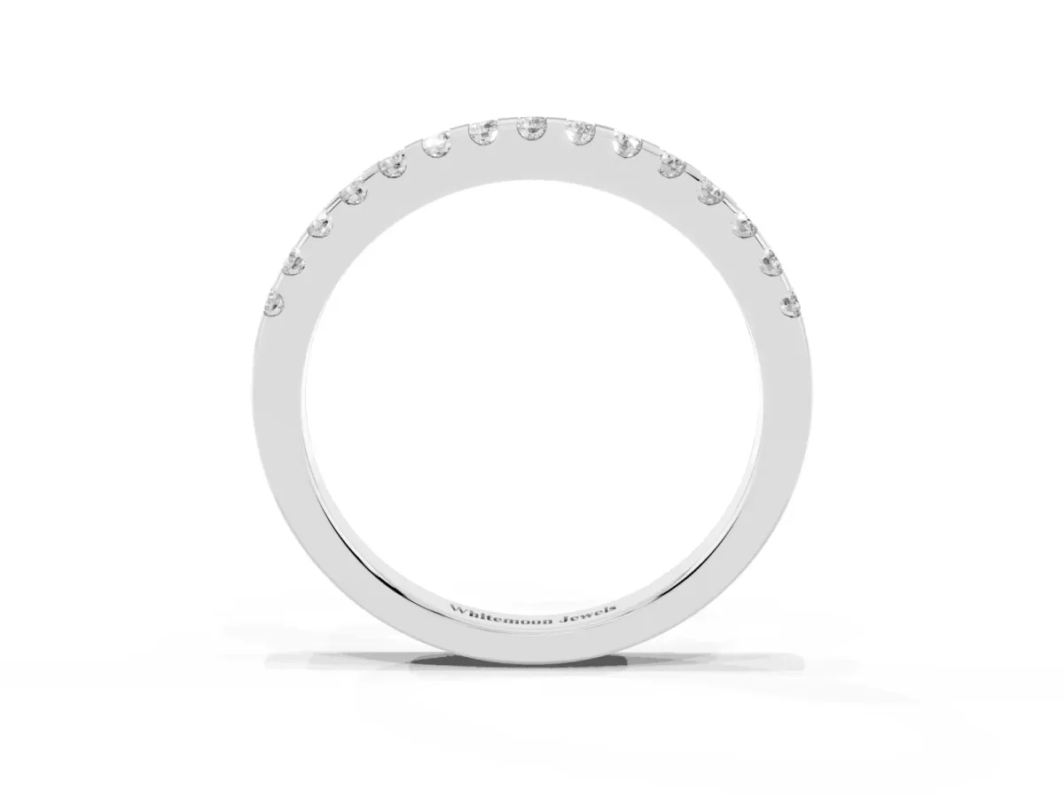 Round Diamond Half Eternity Band with Pavé Setting and Shared Prong White gold