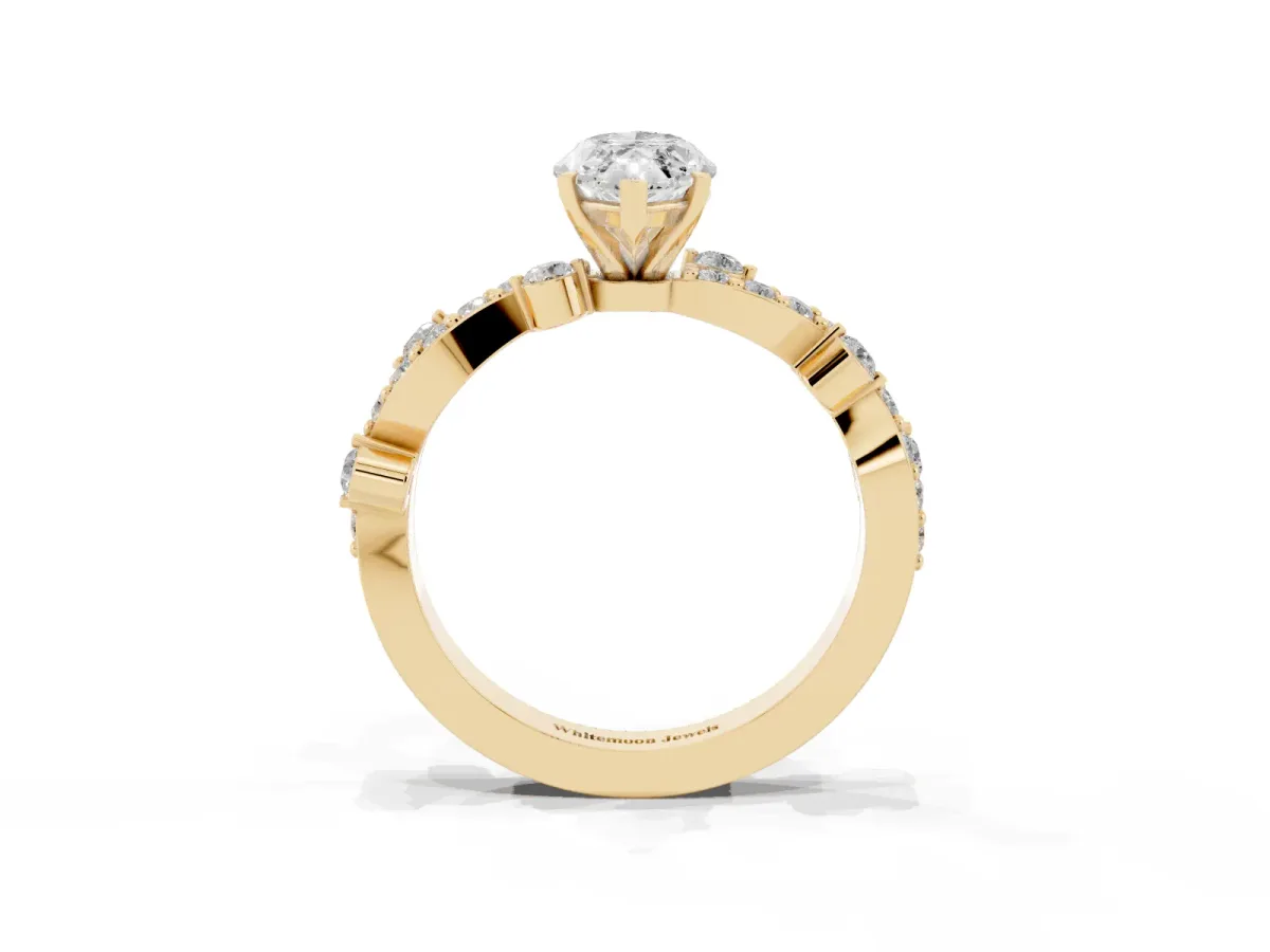 Marquise Cut Cut Solitaire Diamond Twisted Band with Pave Setting Yellow gold