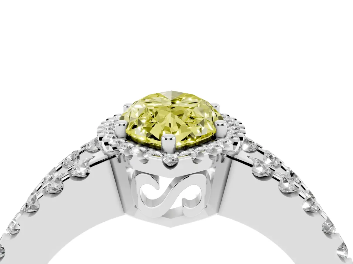 Fancy Yellow Marquise Cut Cut Halo Split Shank Diamond Ring with Four-Prong Setting Platinum