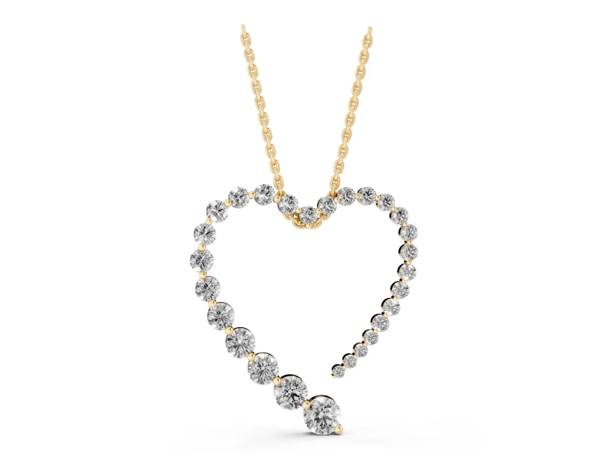 Round Diamond Heart Pendant with Prong Setting Yellow gold