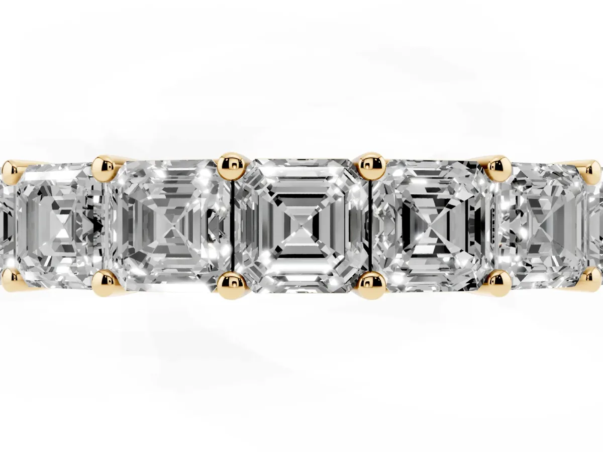 Asscher Cut Half Eternity Band with Shared Prong Setting Yellow gold