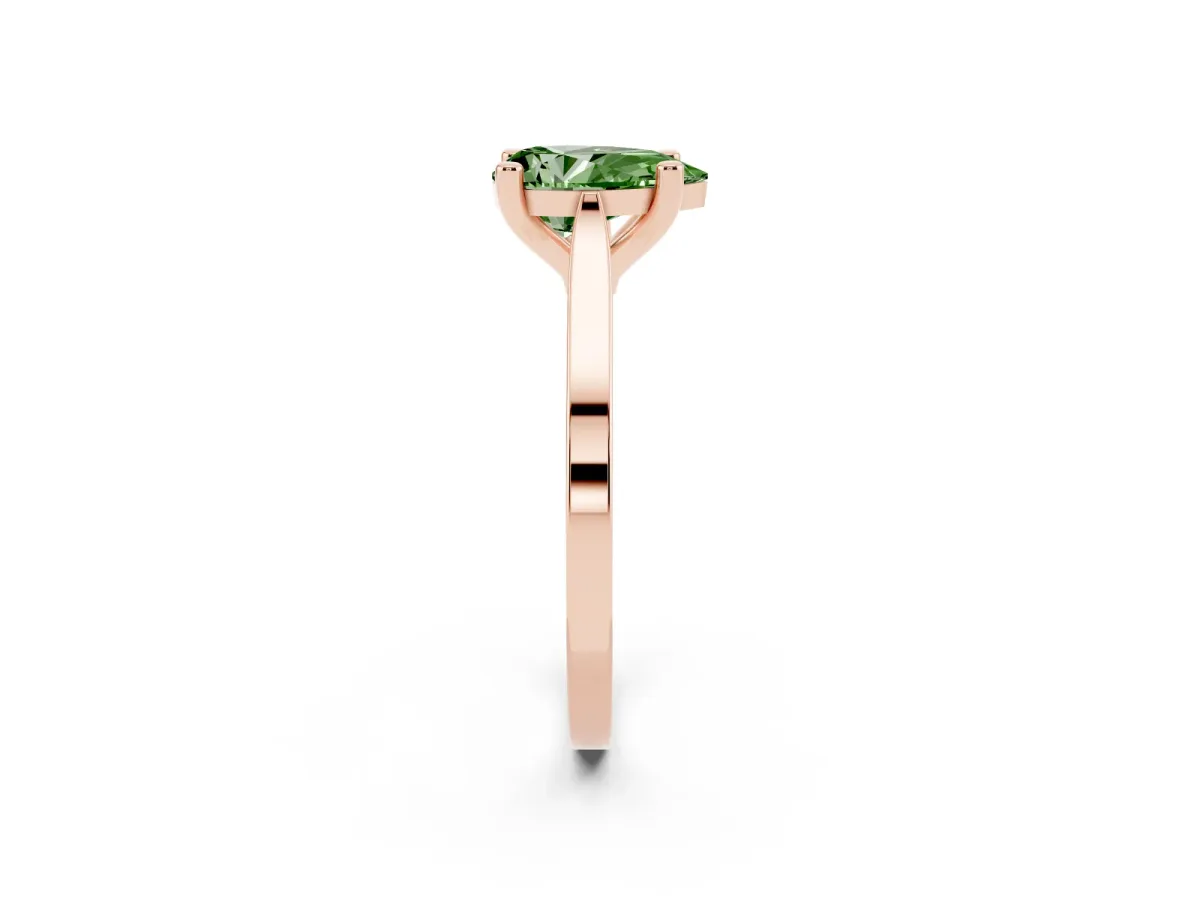 Fancy Green Pear Cut Solitaire Diamond Ring with Four-Prong Setting and Tapered Band Rose gold