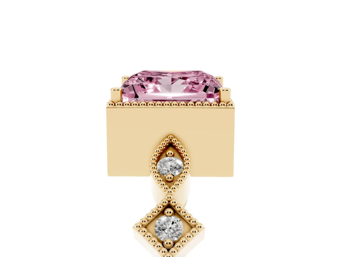 Fancy Pink Princess Cut Milgrain Marquise Diamond Twist Band Ring Yellow gold