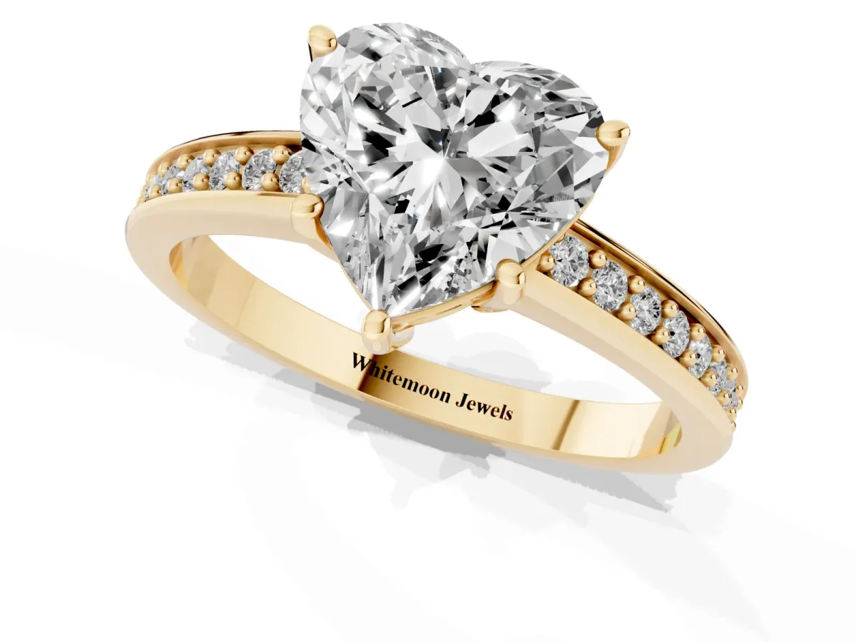 Heart Cut Solitaire Pavé Band Prong Setting Ring Yellow gold