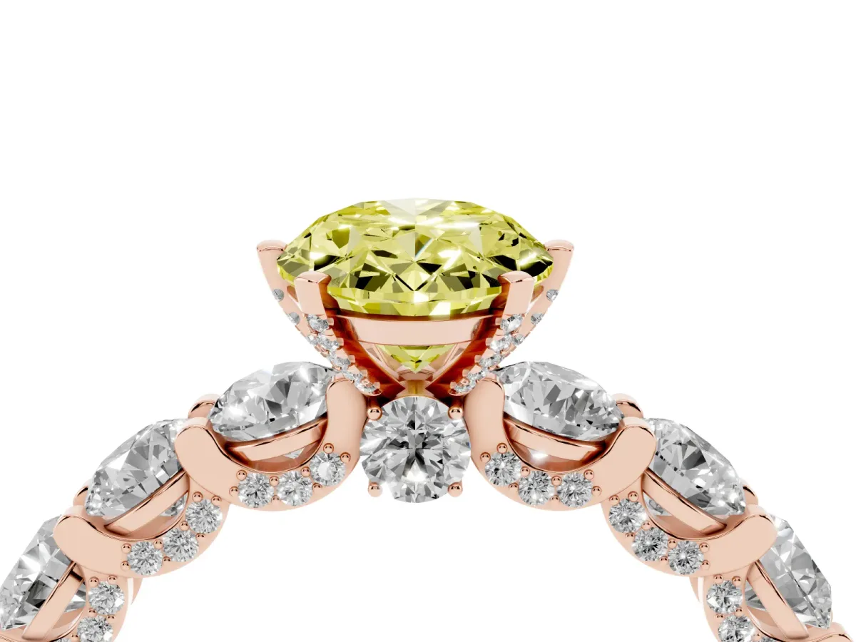 Fancy Yellow Oval Cut Diamond Side Stone Engagement Ring with Four-Prong Setting Rose gold