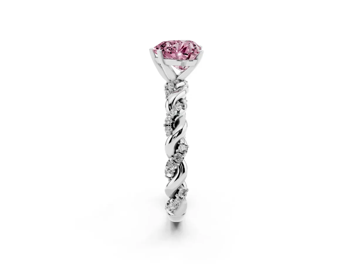 Fancy Pink Heart Cut Diamond Solitaire Ring with Twisted Band and Pavé Accents Platinum