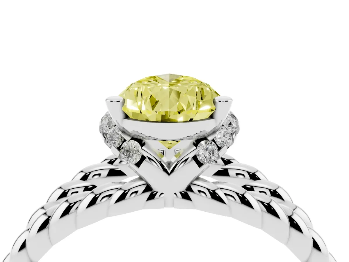 Fancy Yellow Pear Cut Halo Twisted Band Four-Prong Ring Silver