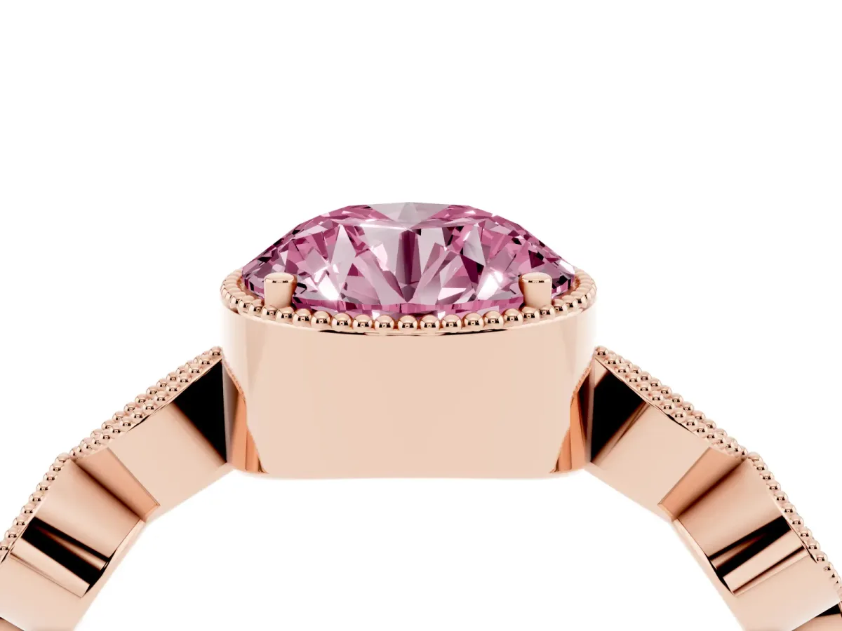 Fancy Pink Round Cut Diamond Vintage Milgrain Ring with Round Stations Rose gold