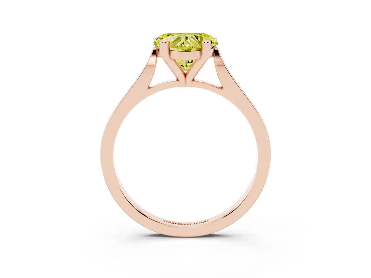 Fancy Yellow Heart Cut Solitaire Diamond Ring with Four-Prong Setting and Tapered Band Rose gold
