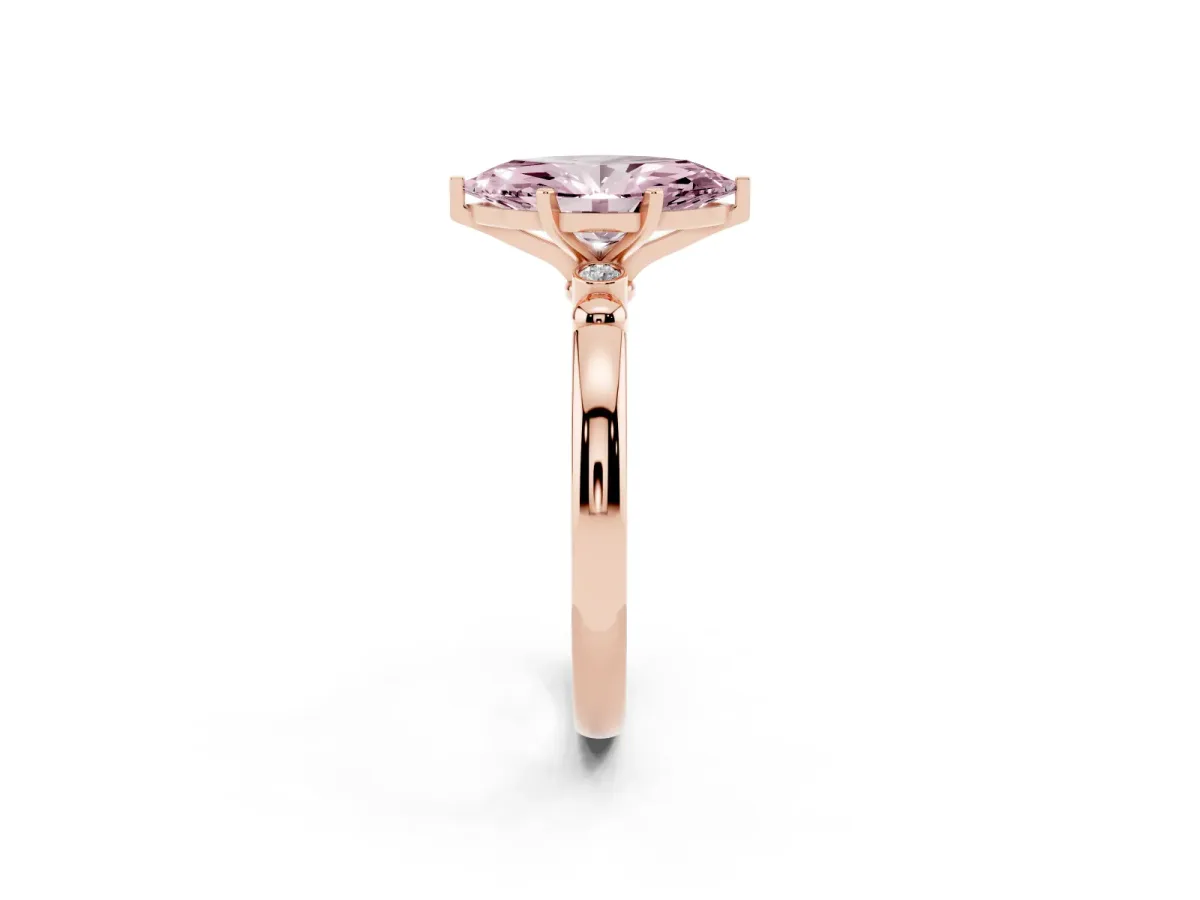 Fancy Pink Marquise Cut Solitaire Beaded Band with Four-Prong Setting Rose gold