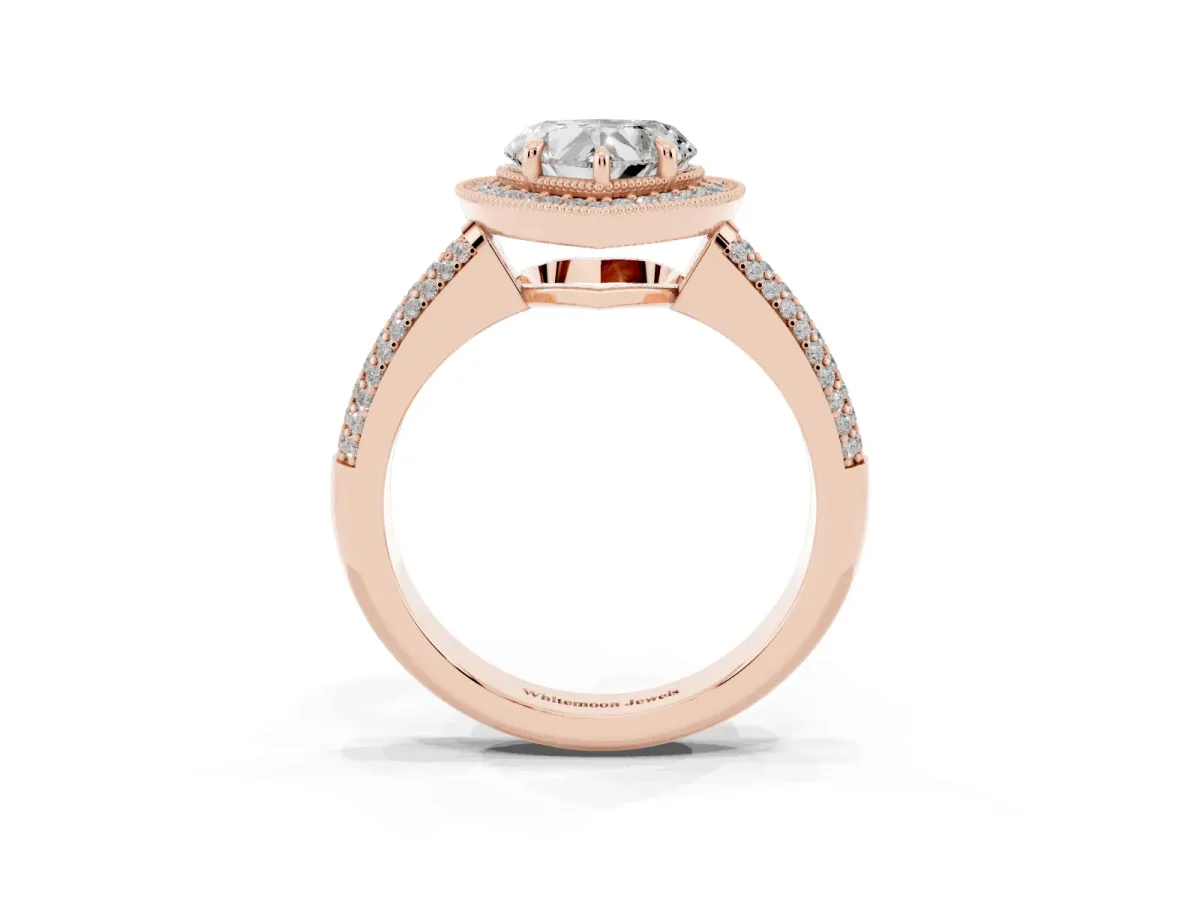 Heart Cut Cut Halo Diamond Pave Band with Four-Prong Setting Rose gold