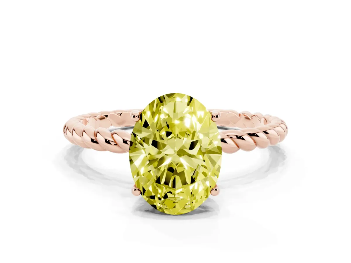 Fancy Yellow Oval Cut Solitaire Twisted Band 4-Prong Ring Rose gold