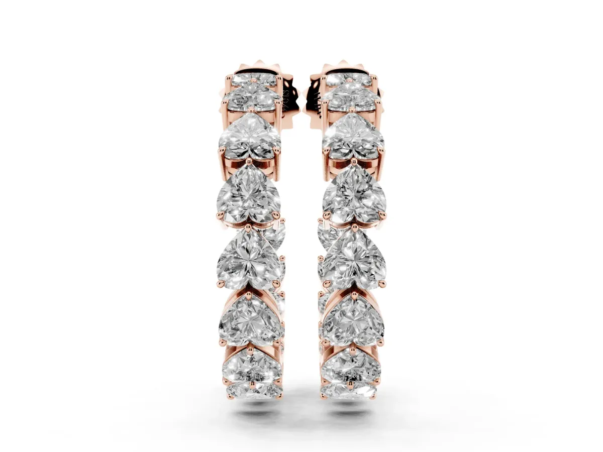 Heart Diamond Huggie Hoop Earrings Rose gold