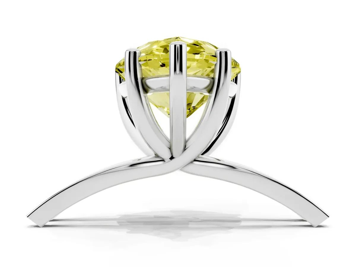 Fancy Yellow Pear Cut Cut Diamond Solitaire Engagement Ring with Tapered Plain Band and Four-Prong Setting Silver