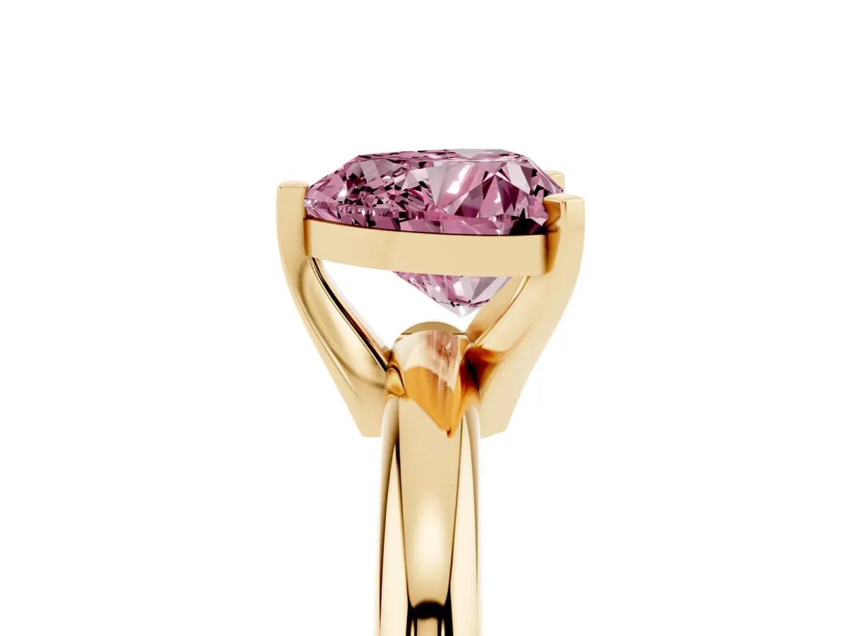 Fancy Pink Heart Cut Diamond Solitaire Engagement Ring with Round Band and Four-Prong Setting Yellow gold