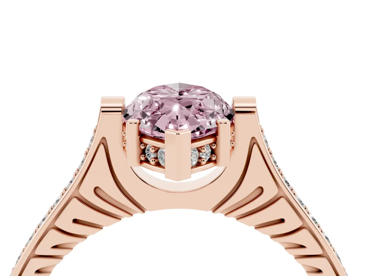 Fancy Pink Marquise Cut Solitaire Diamond Ring with Channel Set Band and Bezel Prong Setting Rose gold