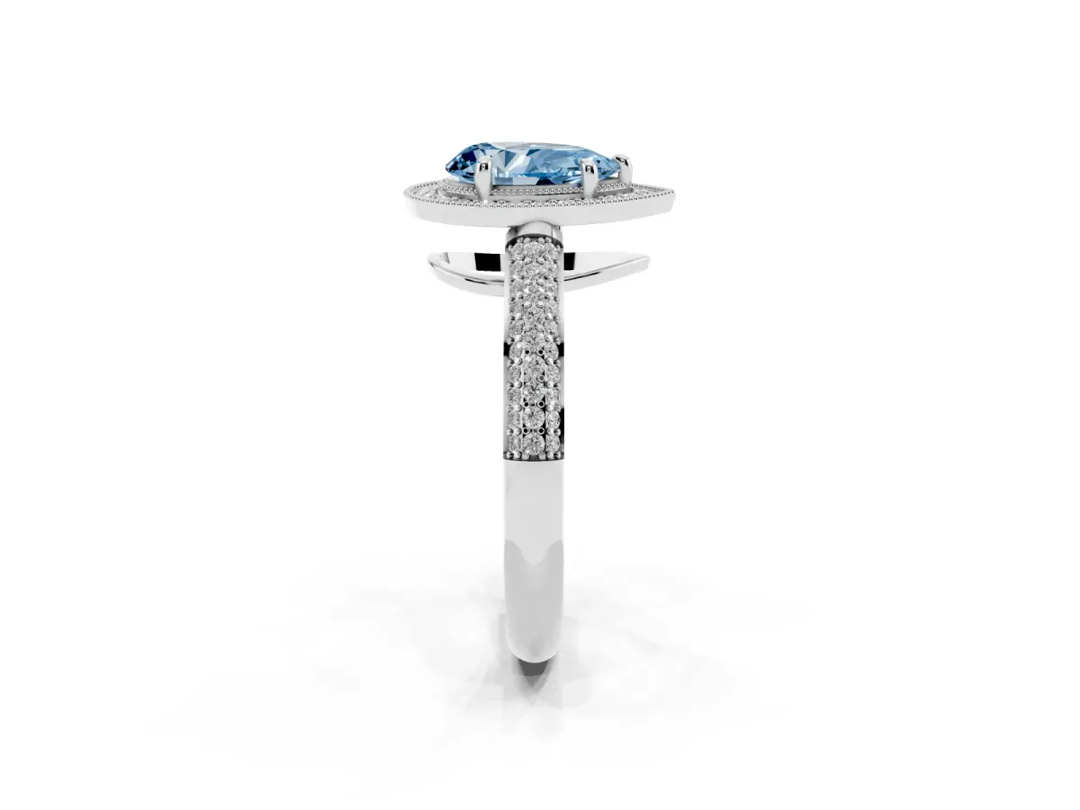 Fancy Blue Pear Cut Cut Halo Diamond Pave Band with Four-Prong Setting Silver