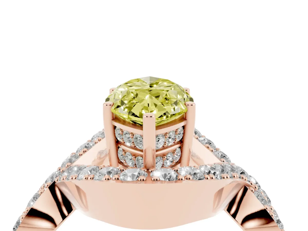 Fancy Yellow Marquise Cut Solitaire Twist Band Pavé Diamond Engagement Ring Rose gold