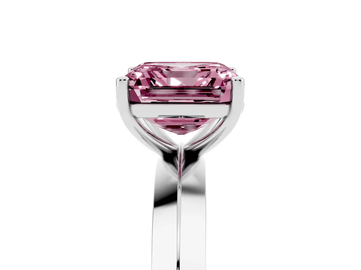 Fancy Pink Asscher Cut Cut Solitaire Engagement Ring with Flat Band and Four-Prong Setting White gold