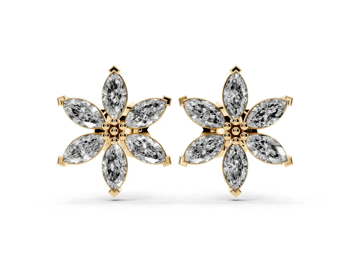 Marquise Diamond Sunflower Stud Earrings Yellow gold