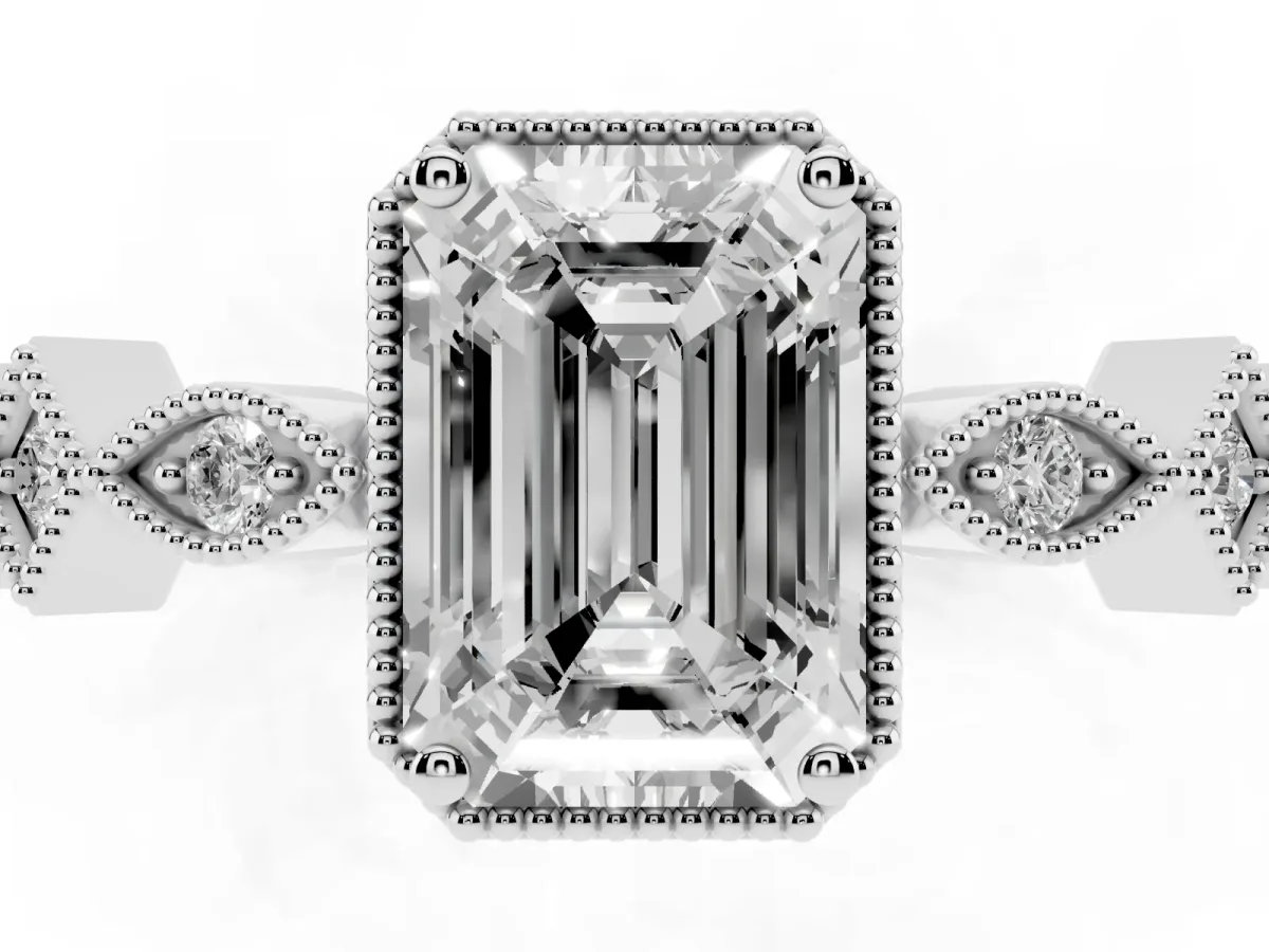 Emerald Cut Milgrain Marquise Diamond Twist Band Ring Platinum