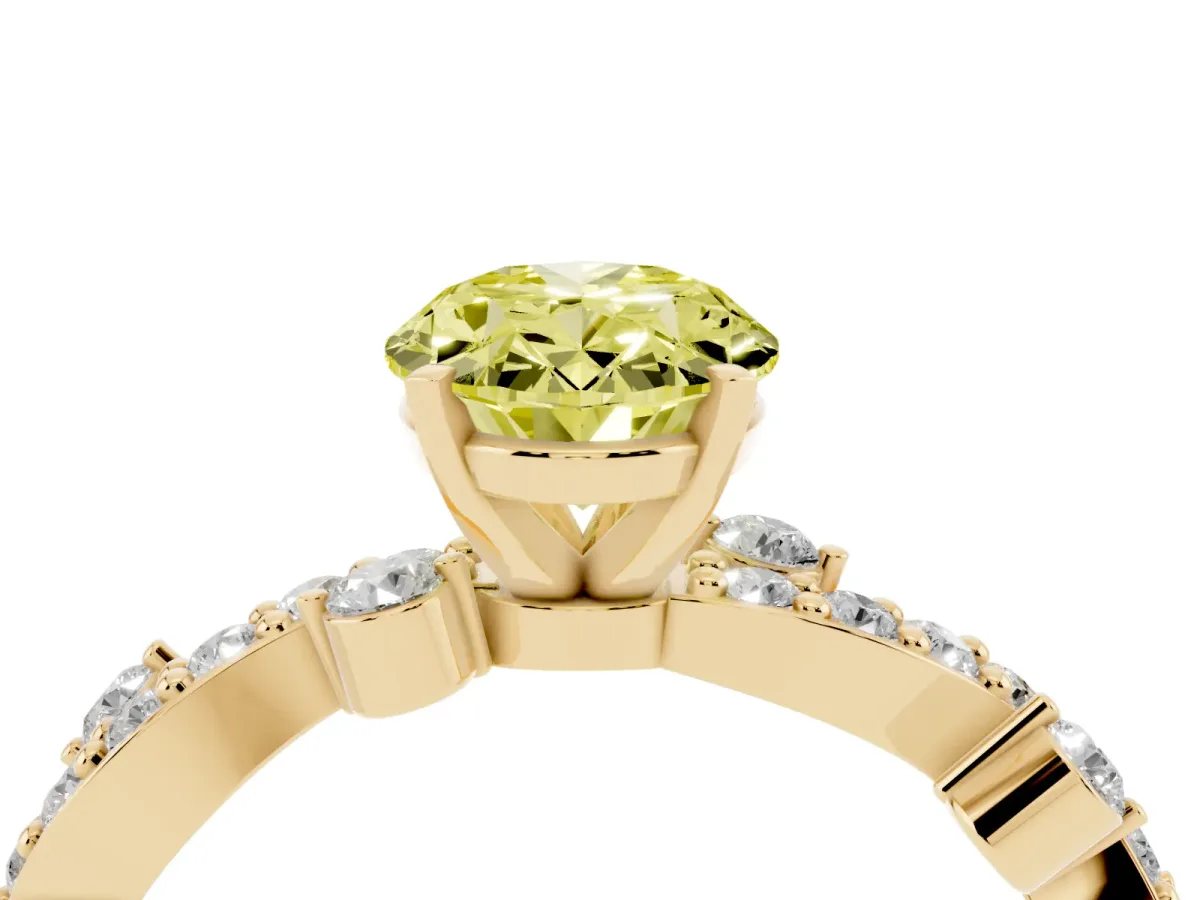 Fancy Yellow Oval Cut Cut Solitaire Diamond Twisted Band with Pave Setting Yellow gold