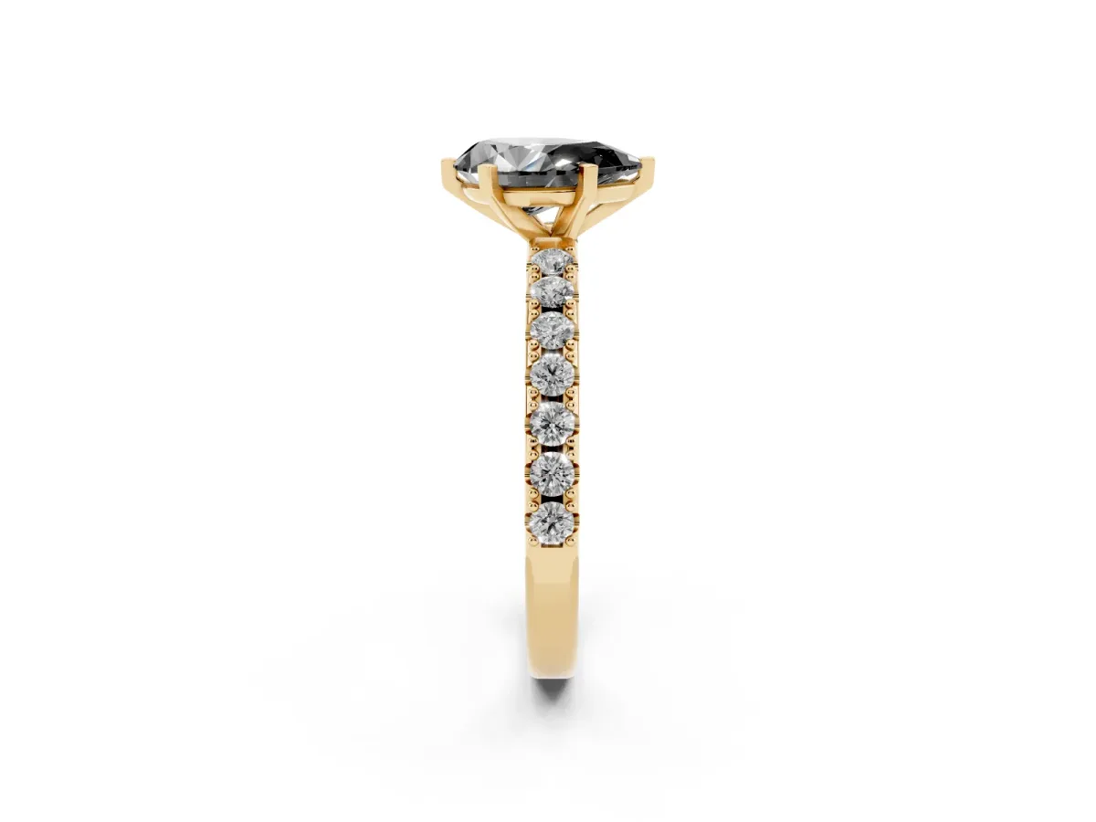 Fancy Black Pear Cut Diamond Solitaire Pavé Band with Four-Prong Setting Yellow gold