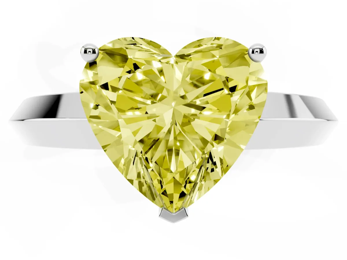 Fancy Yellow Heart Cut Cut Solitaire Engagement Ring with Flat Band and Four-Prong Setting Silver