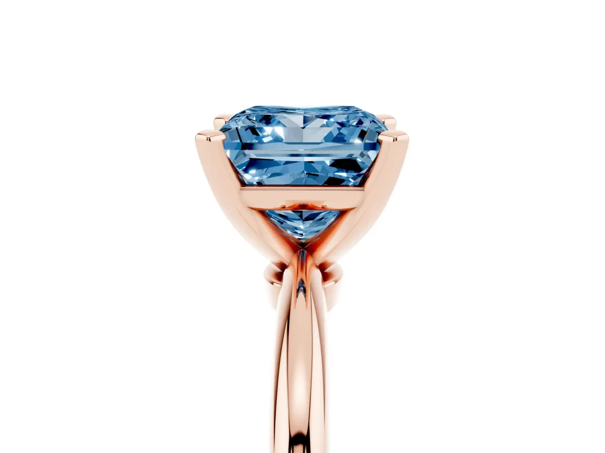 Fancy Blue Princess Cut Diamond Solitaire Ring with Prong Setting and Classic Band Rose gold
